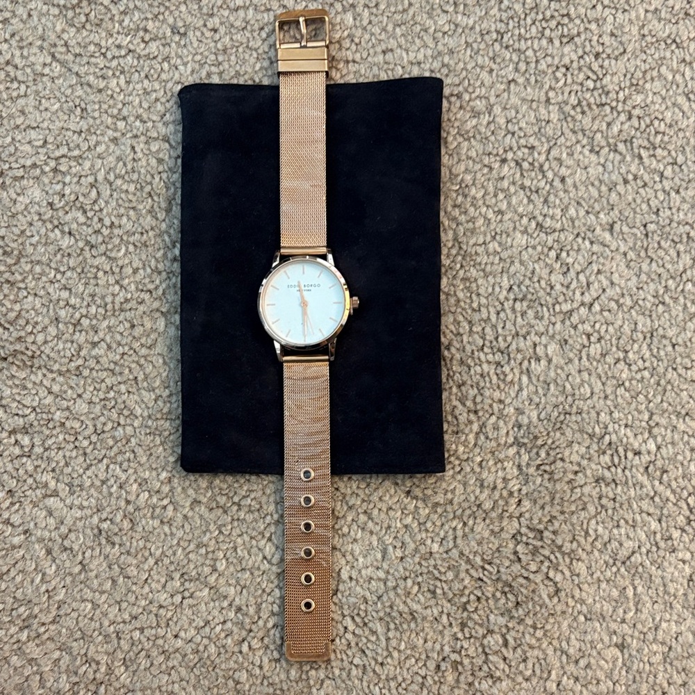 Eddie Borgo Gold Watch with Tan, Gold, Rose Gold Strap